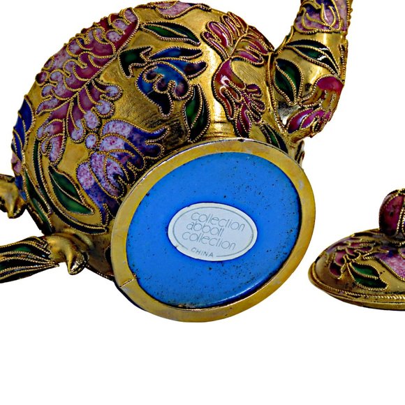 Vintage Small Cloisonné Hand-Painted and Enamel Gold Gilt Teapot and Lid - Picture 5 of 9